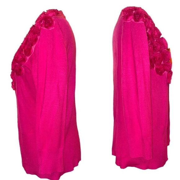 Marisa Christina Pink Cardigan Sweater with Rolled Flower Accent in Size L - Picture 3 of 14